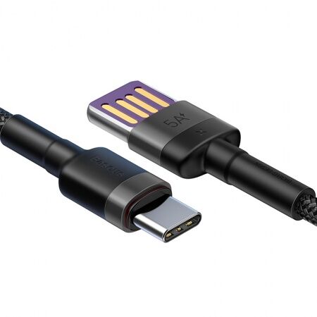 Кабель USB BASEUS Cafule HW, USB - Type-C, 5А, 40W, 1 м, серыйчерный, двухсторонний USB - 4