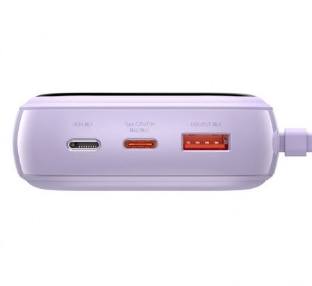 Портативный аккумулятор BASEUS Qpow Digital Display, 3A, 20000 мА⋅ч, фиолетовый, с кабелем Lightning - 2