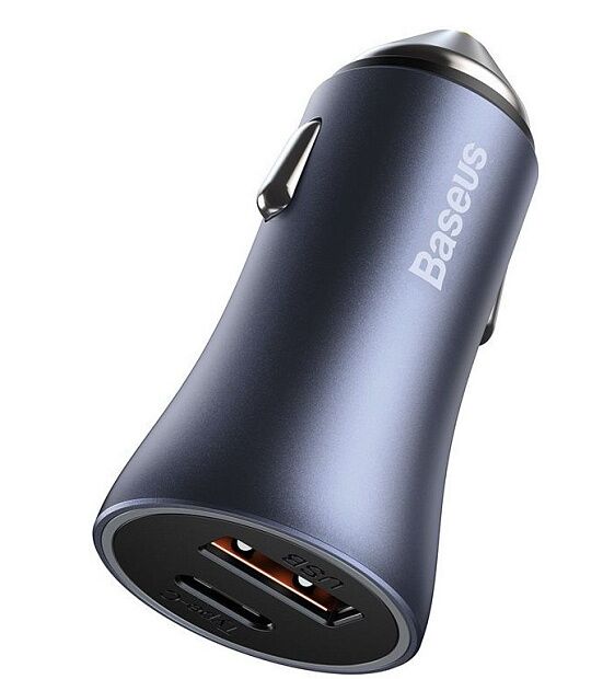 Автомобильное зарядное устройство BASEUS Golden Contactor Pro Dual, USBUSB-C, 3A, синий - 4